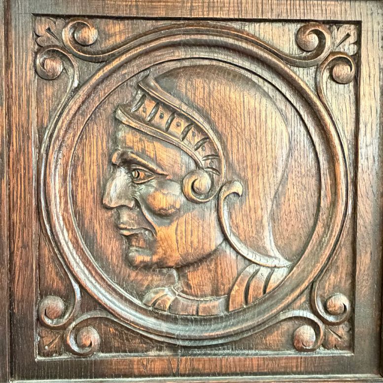 Antique Tudor Revival Carved Oak Cupboard w/Hidden Storage 80x24x74