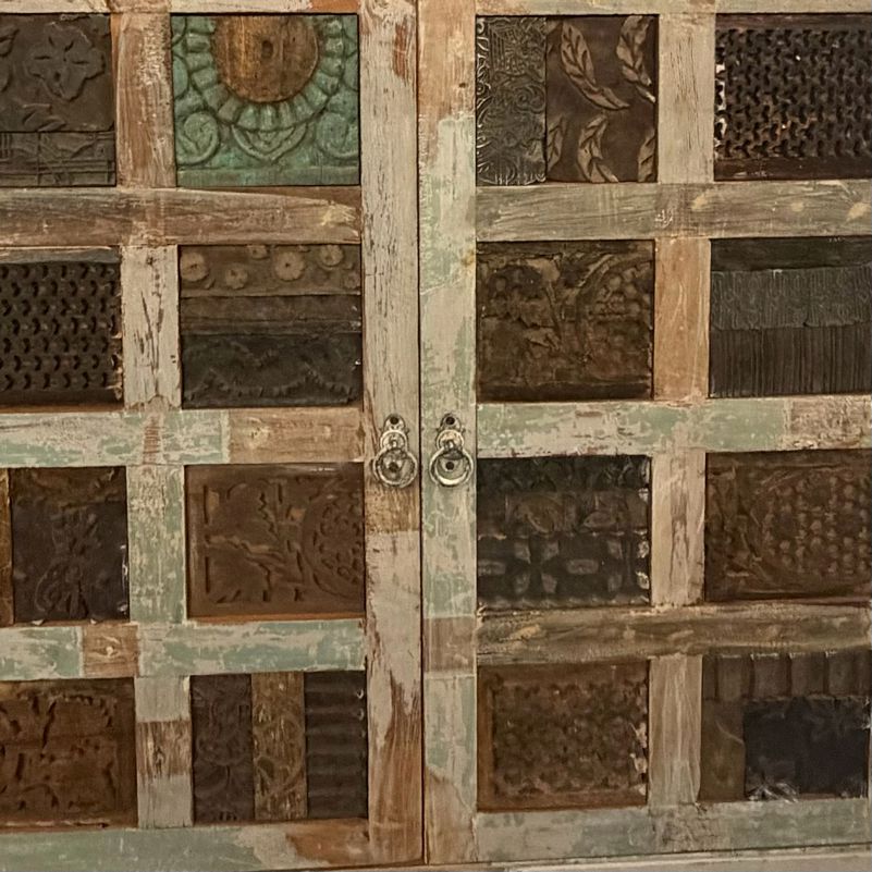 Vintage Teal Distressed 2-Dr Cabinet 39x16x36