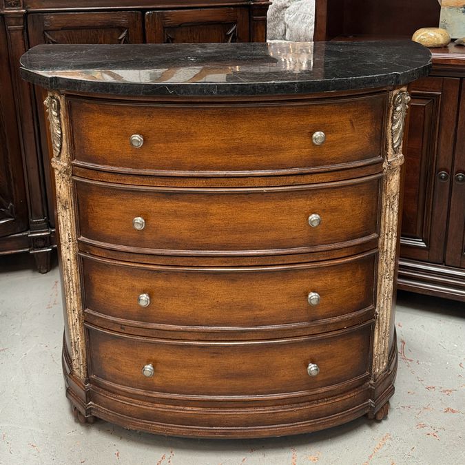 4-Drawer Demilune Chest W/Marble Top 37x18x33