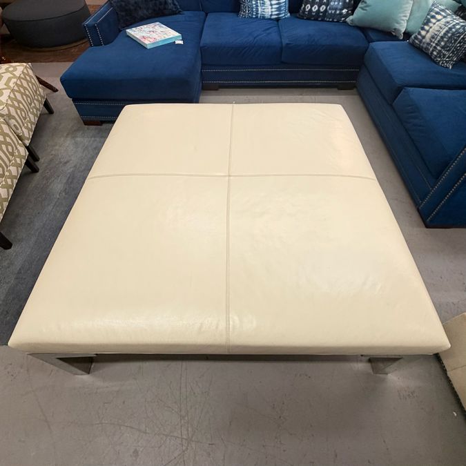 Mitchell Gold Cream Leather Ottoman Cocktail Table 51.5x51.5