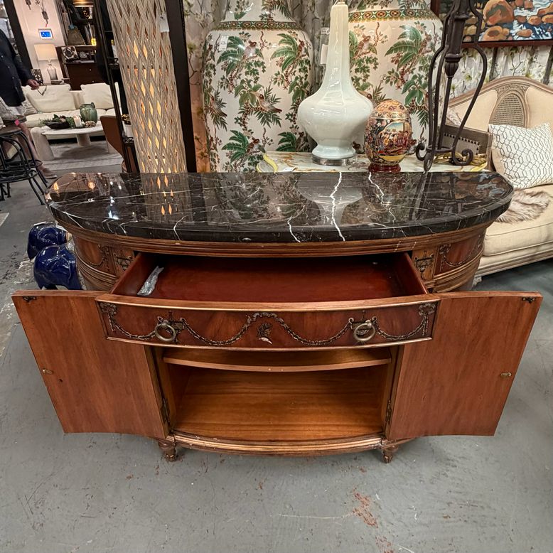 French Regency Style Demilune Chest W/Black Marble Top 53x18x34.5