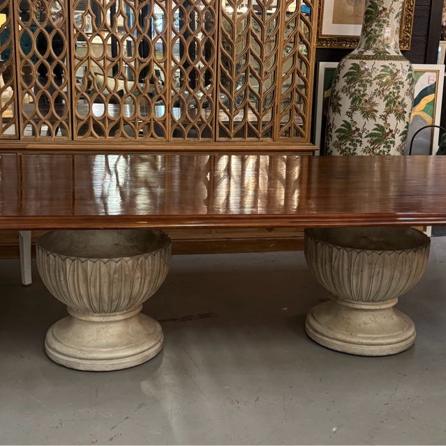 Vintage Swaim Distressed Wood Top/Double Urn Base Dining Table 120x54