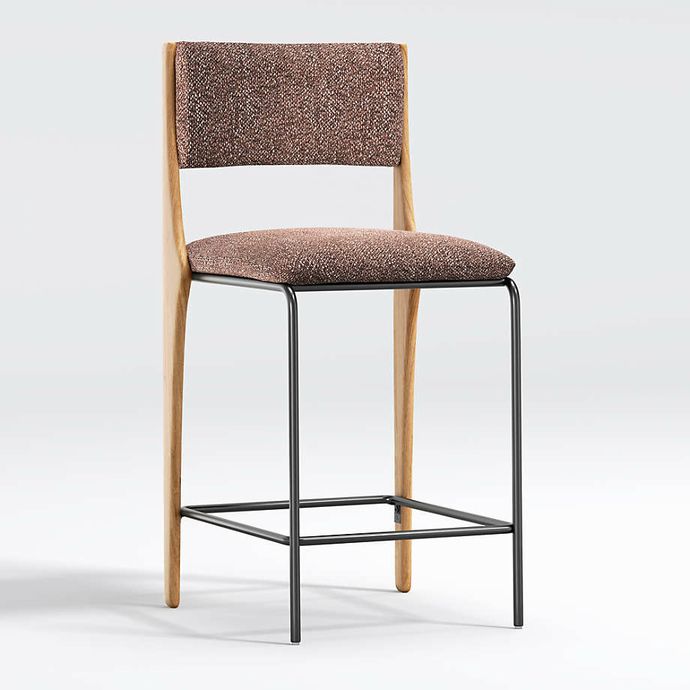 PAIR Crate & Barrel Raaf Burgundy Barstools 18X21.25X38.25 (Seat: 25.5)