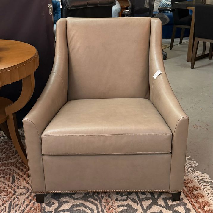 PAIR West Elm Taupe Leather Club Chairs 32x32x35.5