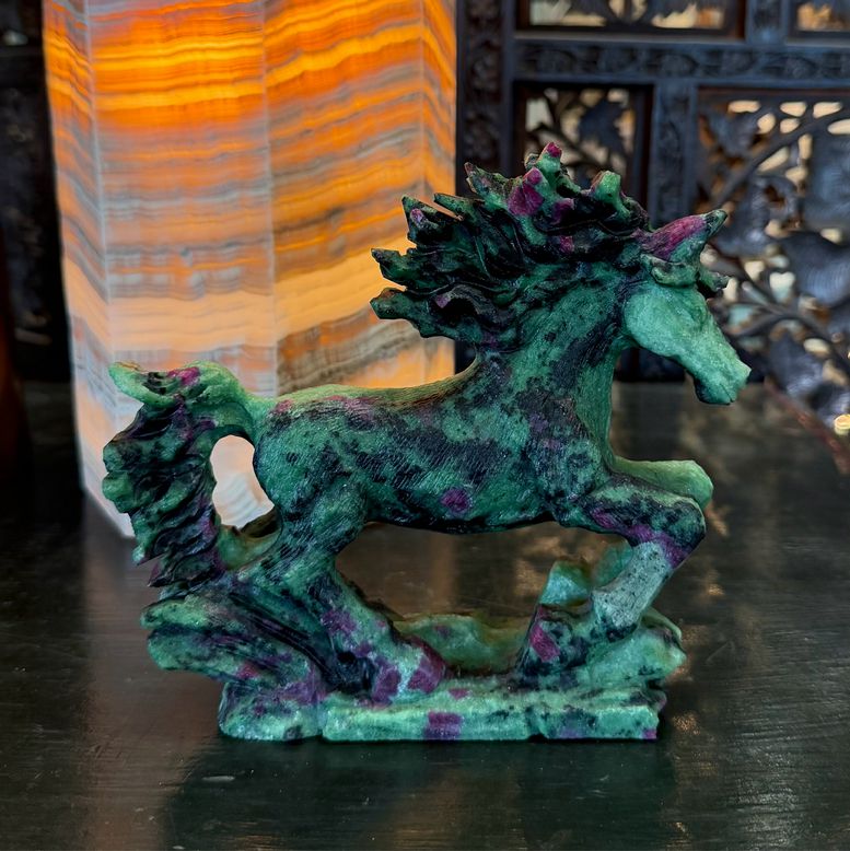 Ruby Zoicite Horse Sculpture 5.5"H