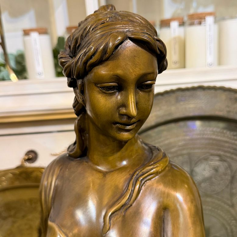 Bronze Season Lady W/Basket of Fruit Statue 35"H