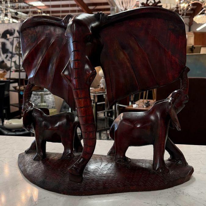 Lg Ebony Wood Sculpture Mother & Children 20x7x17