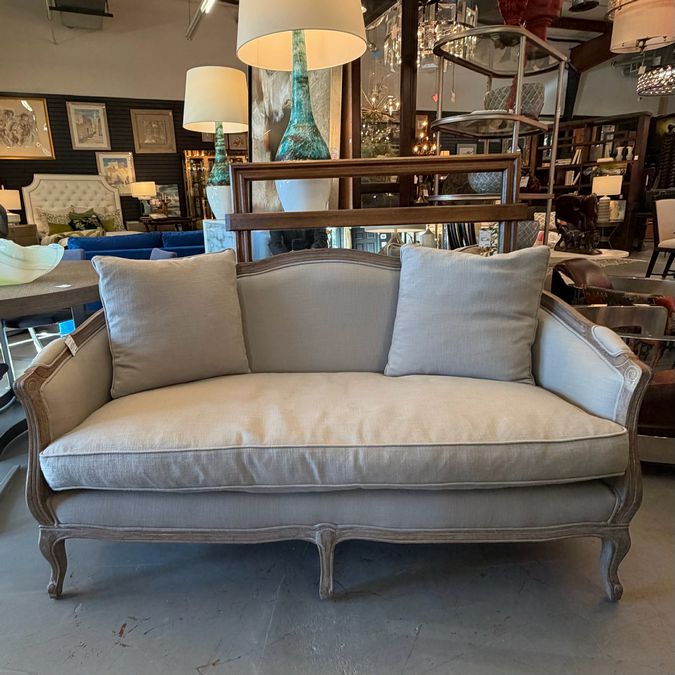 Restoration Hardware Ondine Salon Oak Bench Settee W/Tan Upholstery 65x28x36