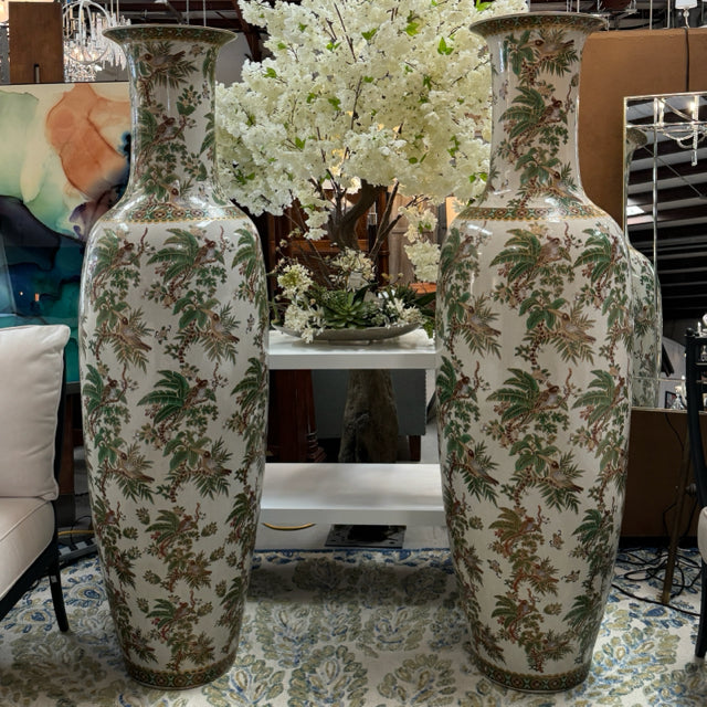 PAIR 72"H Vintage Porcelain Urn Vases