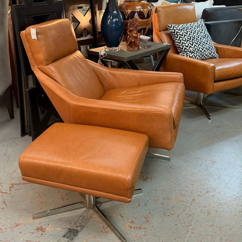 West Elm Austin Leather Chair & Ottoman 29x36x36
