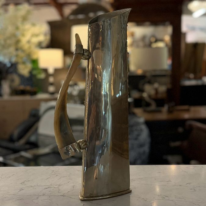 Patagaonian German Silver Nickel & Horn Handle Angled Pitcher 17"H