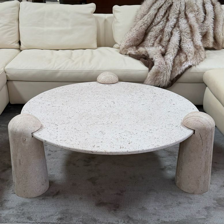 Custom Round White Travertine Coffee Table 38" Dia X 13.5"H