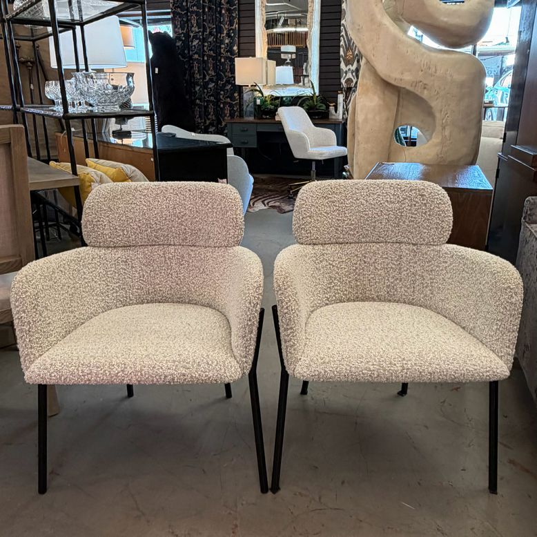 SET/2 CB2 Azalea Black & White Boucle Accent Chairs 24x22x31