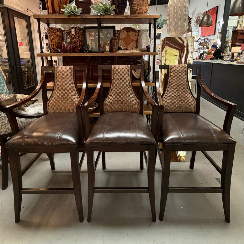 SET/3 Coastal Style Woven Back Barstools 22x24x48 (29" seat)