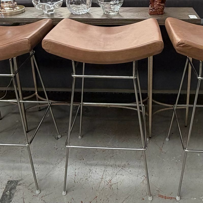 SET/3 Design Within Reach Bienal Leather Saddle Stools by Fernando Jaeger 21x13.