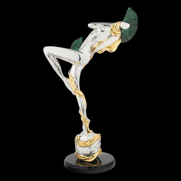 D'Argenta Mystery Woman Dancing W/Fans by Oshra Silver & Gold Statue 27.5"H
