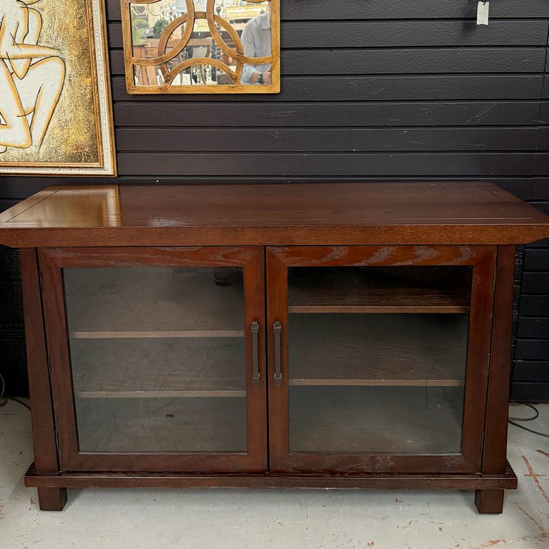 Crate & Barrel Wood & Glass 2-Dr Console Cabinet 52x20x30