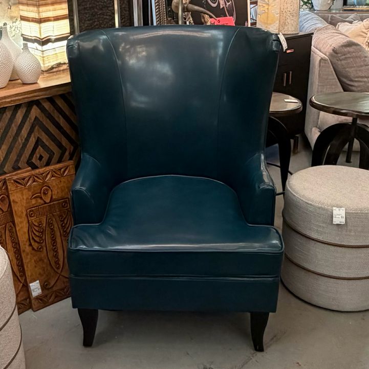 PAIR Teal Faux Leather Wingbacks W/Nailhead Trim 30x30x41