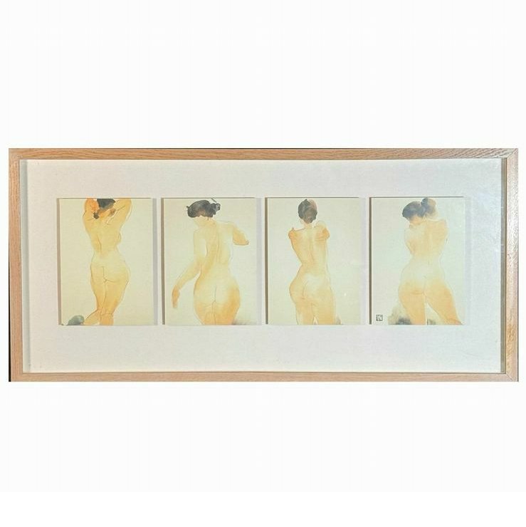 Vintage Japanese Nude Watercolor Painting 36.5Wx17H