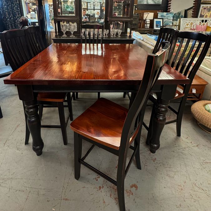 Tall Wood Bistro Table W/6 Ladderback Chairs 57x57x36