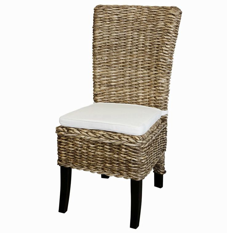 SET/6 Reagan Woven Banana Leaf Chairs W/Cream Cushions 17.5x22.5x41.5