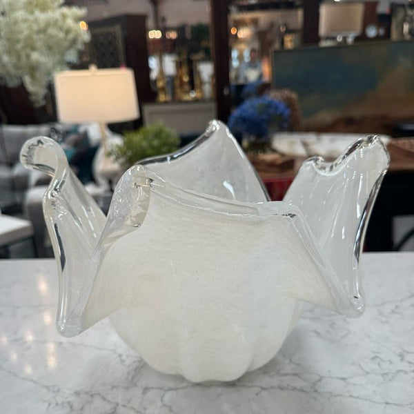 White Murano Art Glass Bowl 12x12x8
