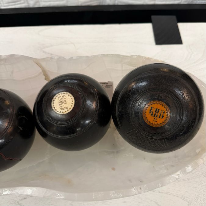 SET/8 Antique Marked Olive Wood Bocce Balls