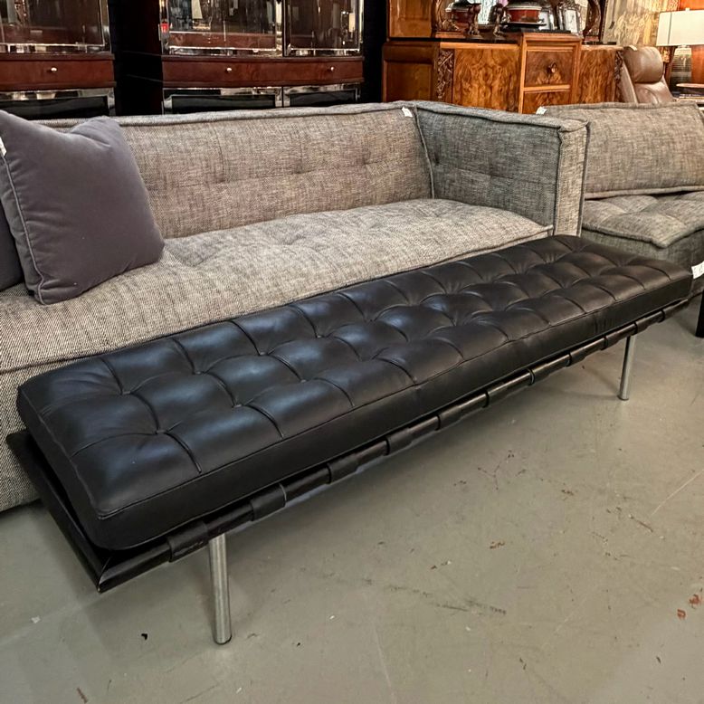 Black Leather Italian Tufted Bench 70x20x16