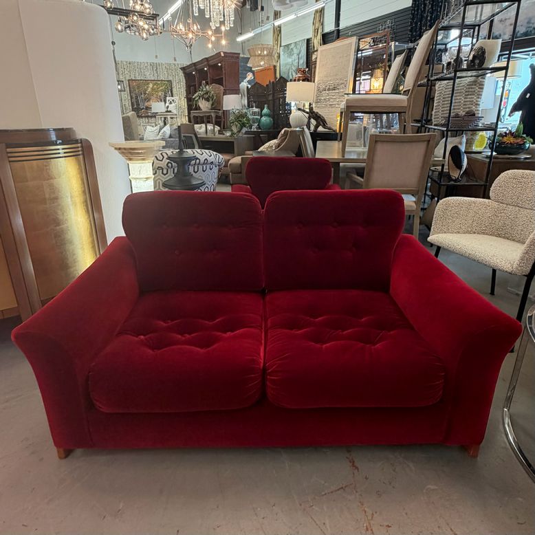 Mid Century Vintage Red Velvet Love Seat 60x35x31