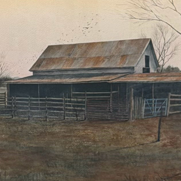 Original Watercolor Painting of Barn Scene by Jim Shivers 23x18 (Image)