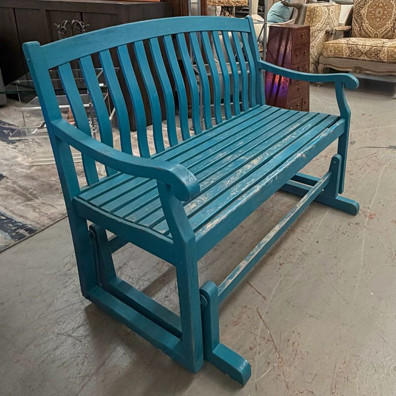 Blue Wood Glider Rocker 48x26x37 AS IS