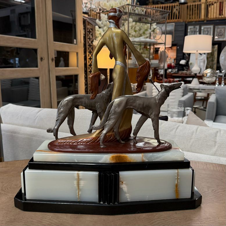 "The Aristocrats" Signed Statue on Onyx by (Otto) Prof. Poertzel 20"x20"x6.25"D