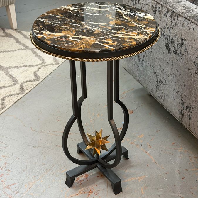 Chateau Side Table W/Marble Top & Star Element 17x17x26