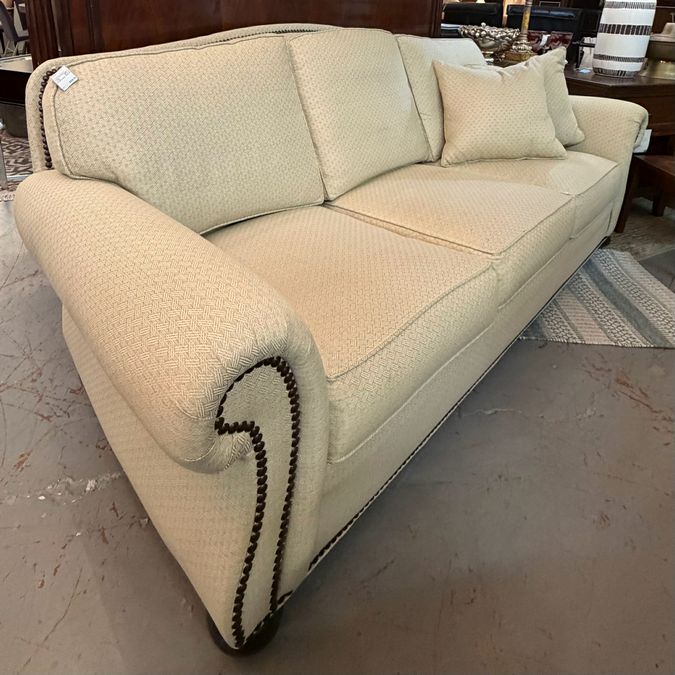 Ethan Allen Whitney Cream & Leather Trim Featherblend Sofa 85x40x36