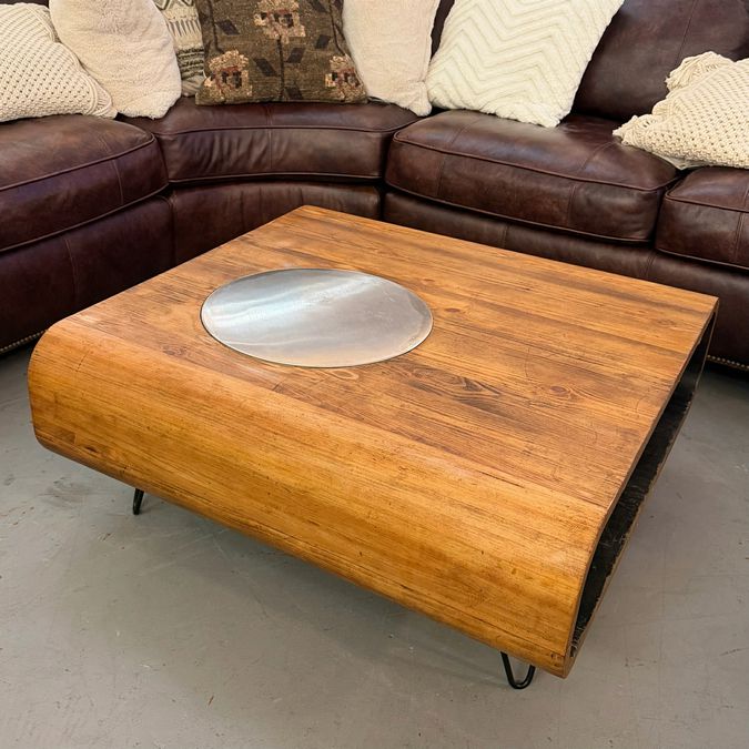 Unique Rustic Wood Coffee Table W/Stainless Turntable 36x36x16