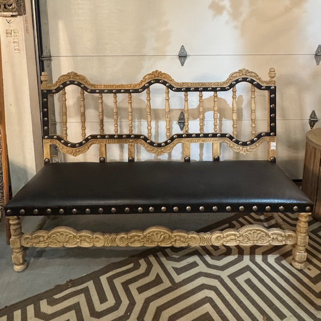 Del Rey Provenzal Black Leather Distressed Bench 72x24x48