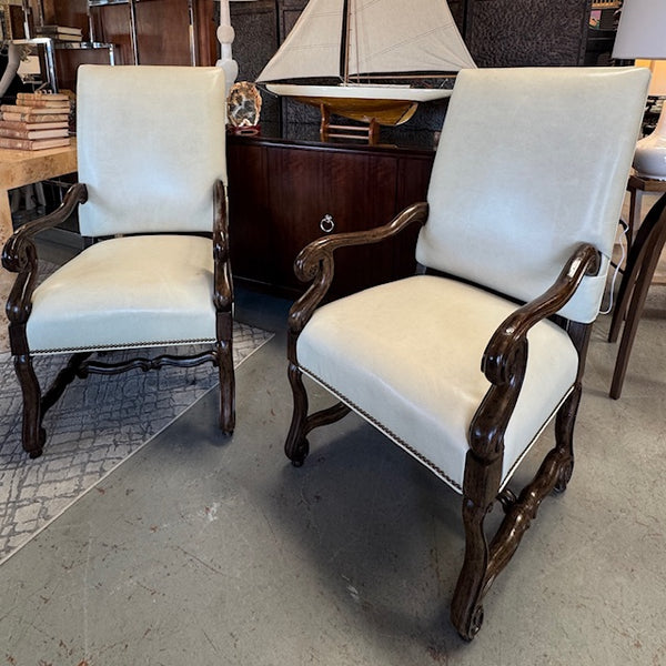 Robb & Stucky Cream Leather Louis XIII Os de Mouton Style Armchairs 23Lx29Dx45H