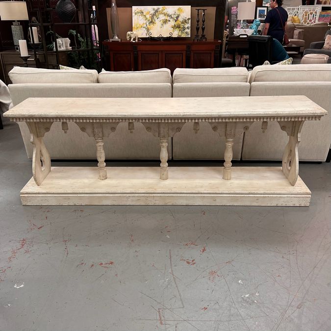 Cream Distressed Finish Console Table 86x18x29