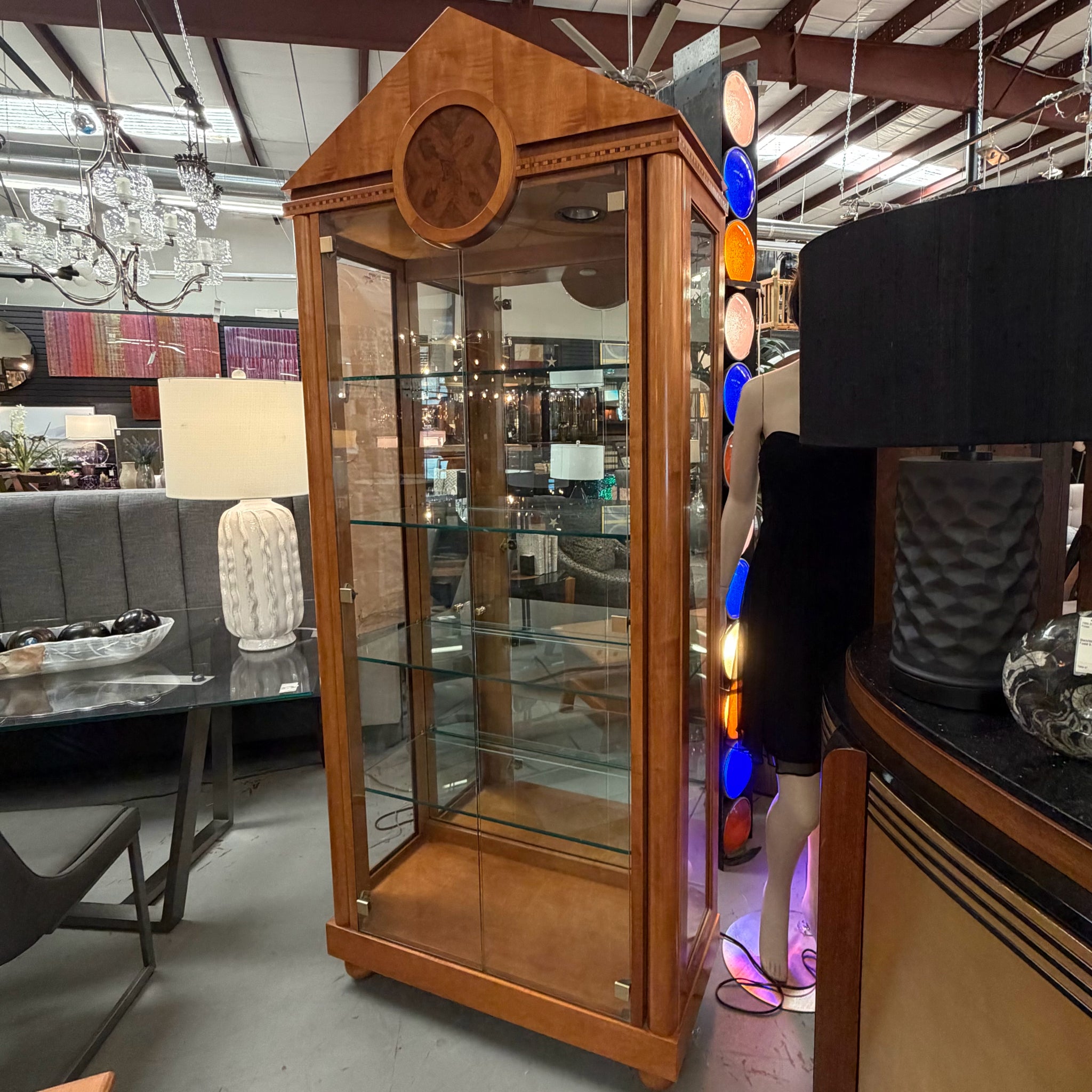 Deco Style Inlaid Wood 2-Door Lighted Display Cabinet 37x17x88