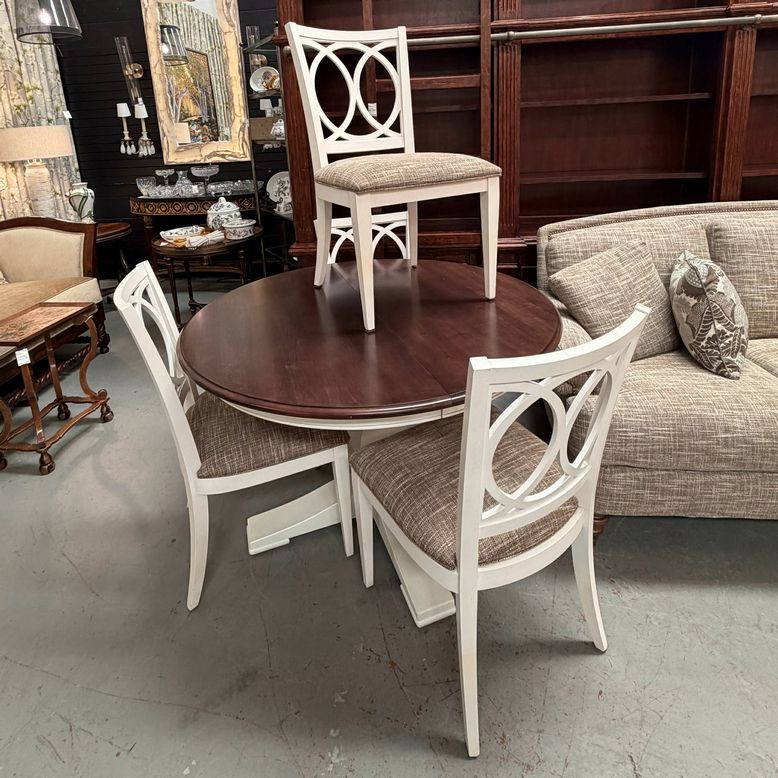 Ethan Allen Cameron Table W/1-18" Leaf, 4 Cyra Side Chairs 48"D, 30"H