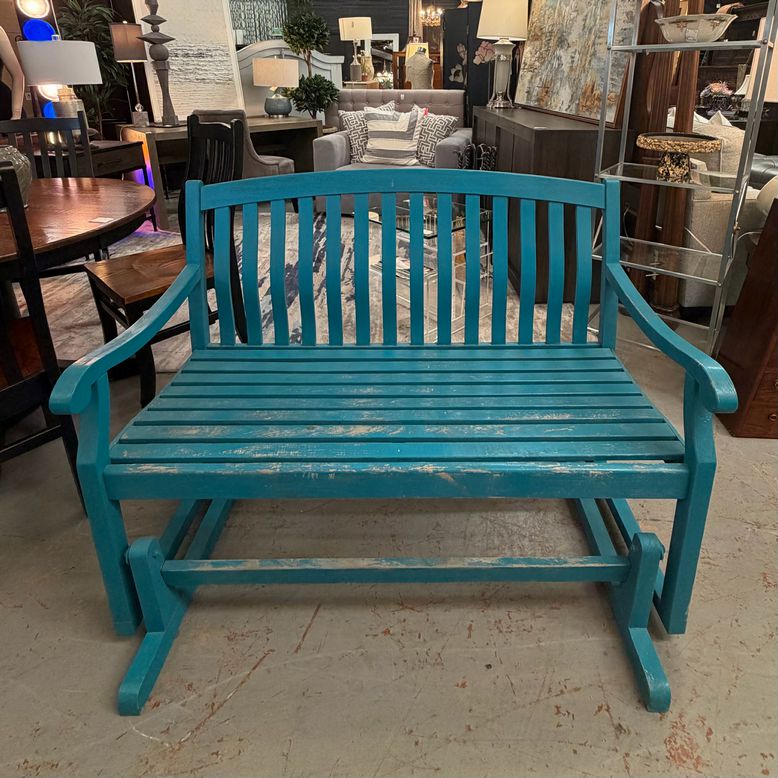 Blue Wood Glider Rocker 48x26x37 AS IS