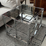 MCM Staggered Chrome & Smoke Glass Side Table 29x25x20