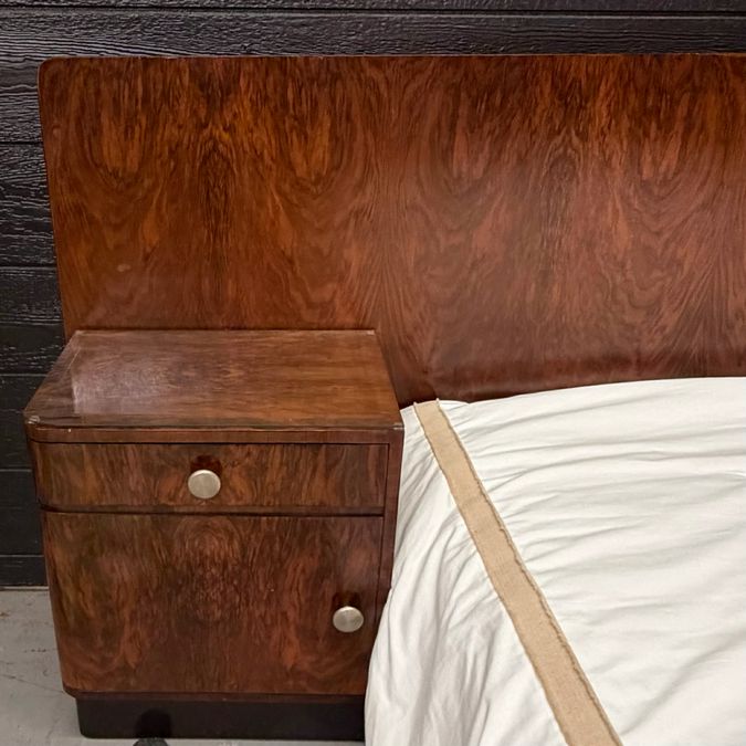 Antique Queen Sieling Burled Walnut Bed W/Nightstands & Frame 9.2'x6.7' AS IS