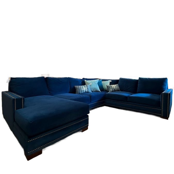 Havertys Scott Rosenbaum Spartan Sapphire Velvet Sectional 139x70/46x38