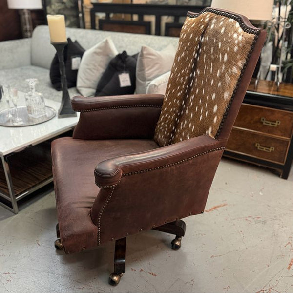 Adobe Interiors Bowie Axis Deer Full Grain Leather Office Chair 27x26x45