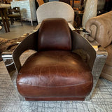 PAIR Aviator Style Chrome & Leather Lounge Chairs 28x34x25