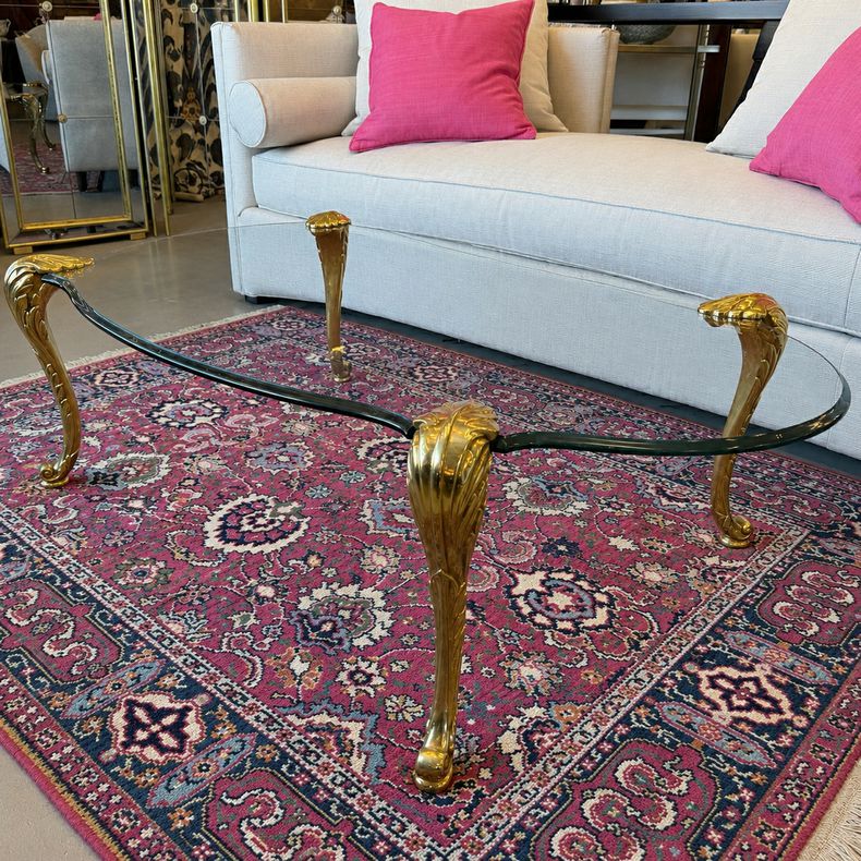 PE Guerin Style Hollywood Regency Brass & Glass Cocktail Table