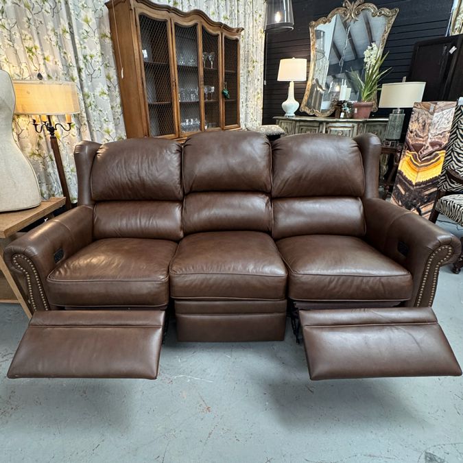 Bradington Young Burke Power Motion Brown Leather Sofa 87x40.5x41