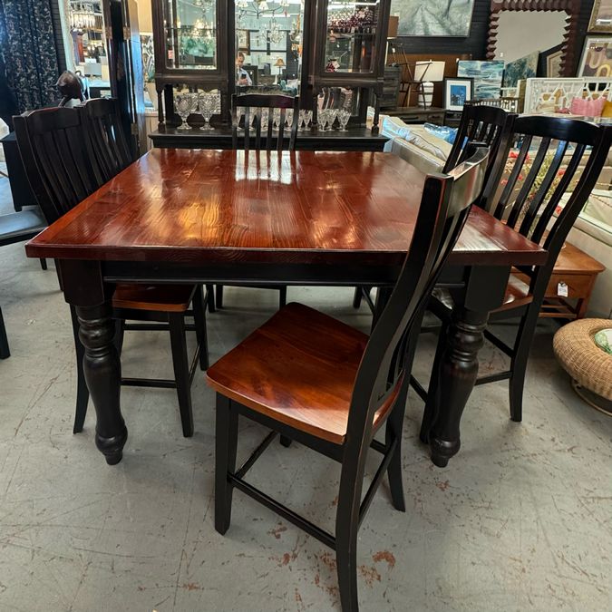 Tall Wood Bistro Table W/6 Ladderback Chairs 57x57x36