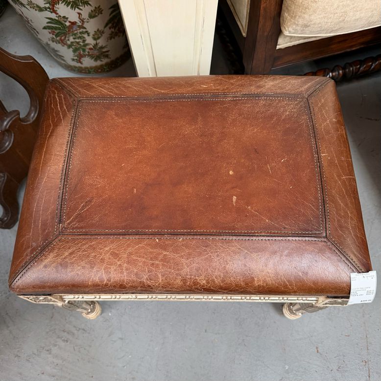 Louis XVI Style Leather Upholstered Stool 23x17x19.5